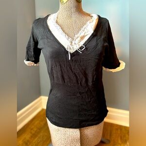 Elegant Black Lace Trimmed Women's Top